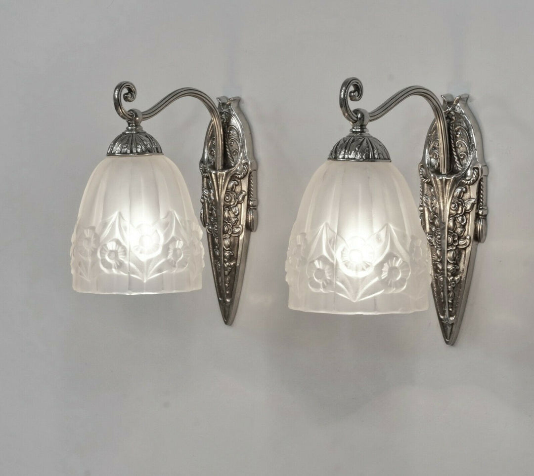 GILLES & DEGUÉ : pair of 1930 French art deco wall sconces ... muller era France