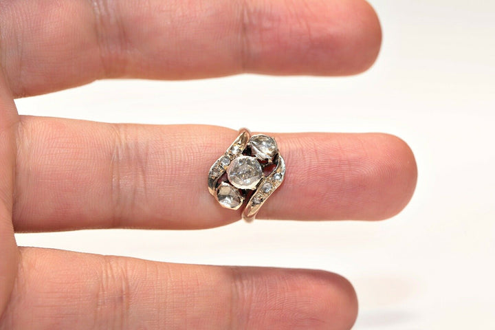 アンティーク 10K ナチュラルローズカットダイヤモンドのオスマンリング