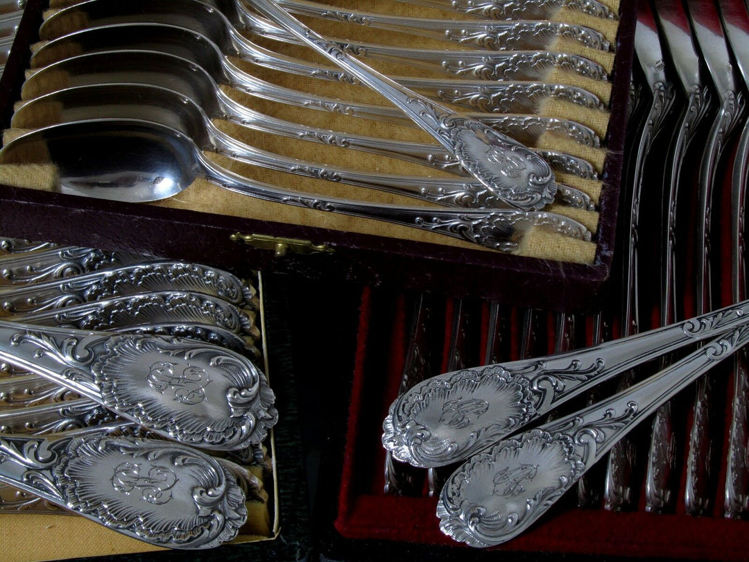 Puiforcat Fabulous French Sterling Silver Flatware Set 60 pc Rococo w/boxes
