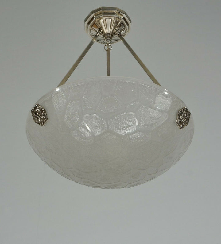 NOVERDY : FRENCH 1930 ART DECO PENDANT LAMP . chandelier muller degué era France