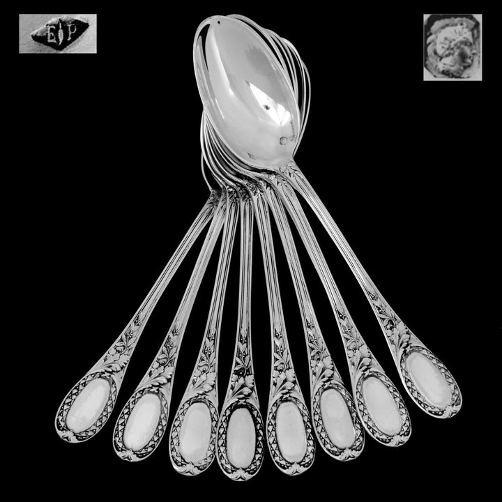 Puiforcat French Sterling Silver Coffee Dessert Spoons Set, Neoclassical