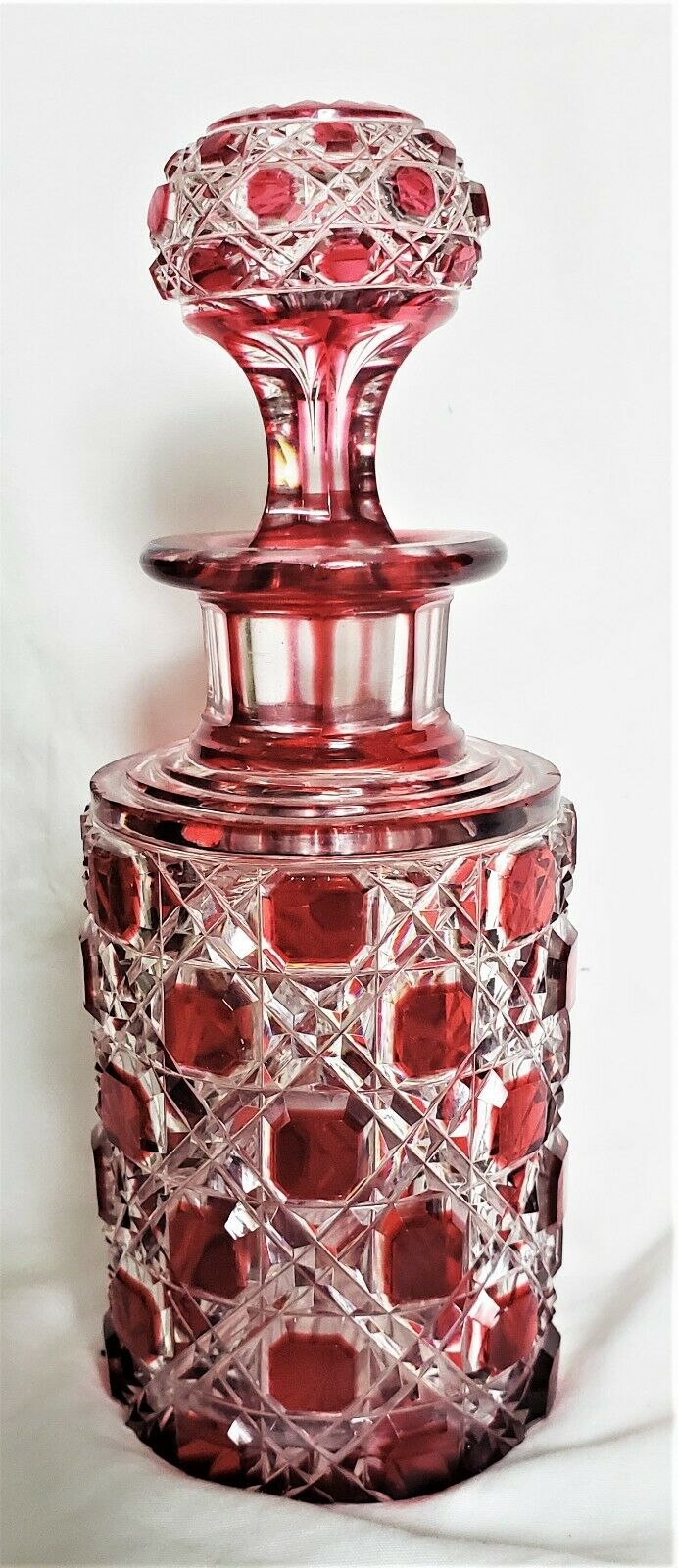 Antique Baccarat Red Cut to Clear Large Crystal Perfume Bottle w/Stopper