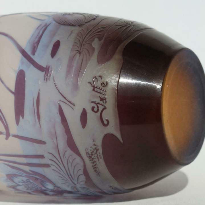 エミールガレ　フランス製　アンティーク　池　草　水　スイレン　蓮の花　ガラス花瓶