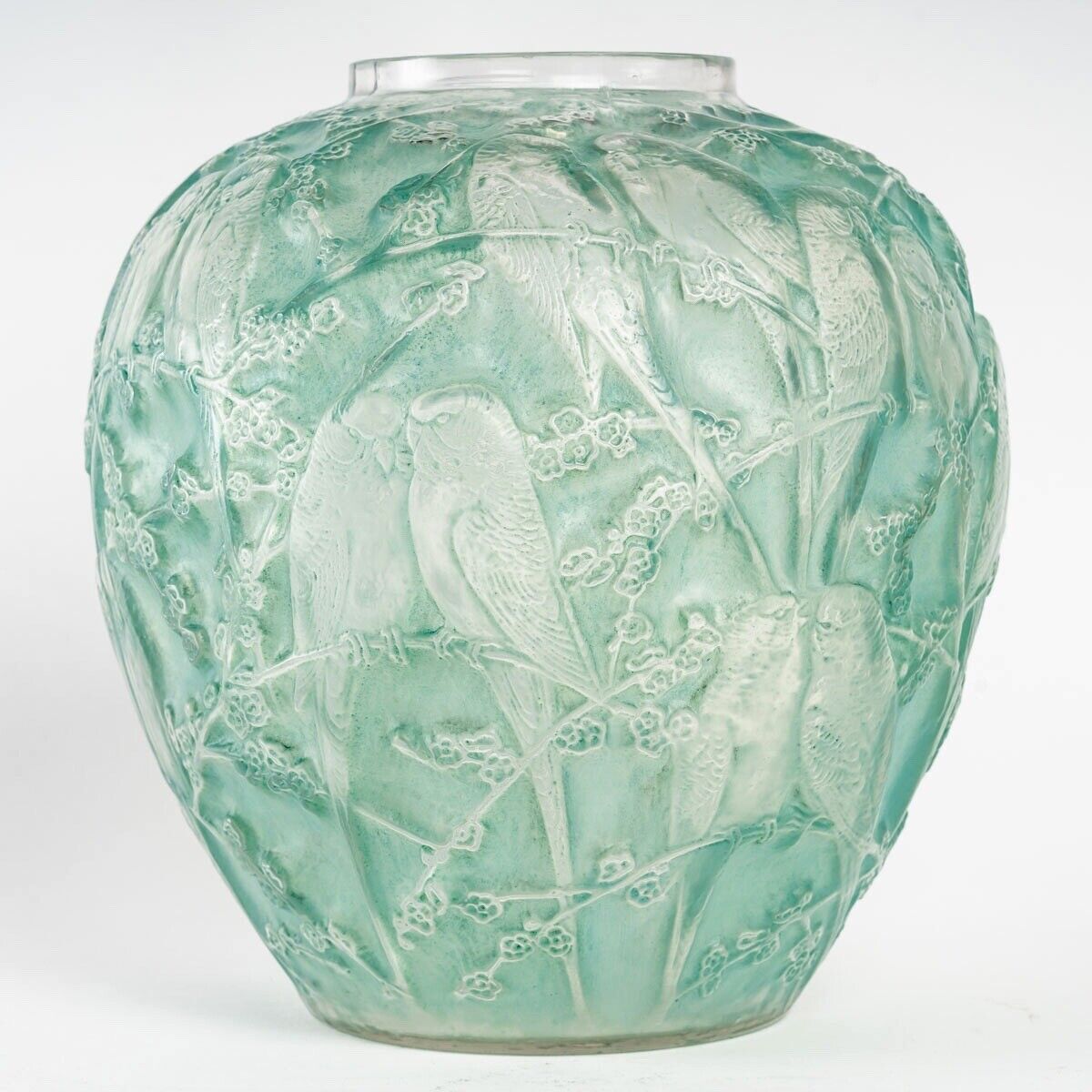 LALIQUE フランス　青緑色 花瓶 ルネラリック 花瓶 インコ ガラス製 青緑 – アンティークテーブル