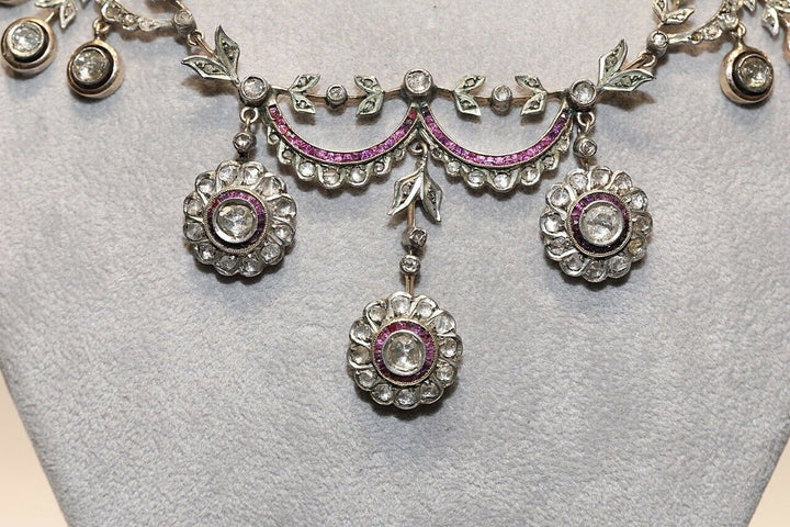 アンティーク オスマン 8K ナチュラルダイヤモンドとルビーのネックレス