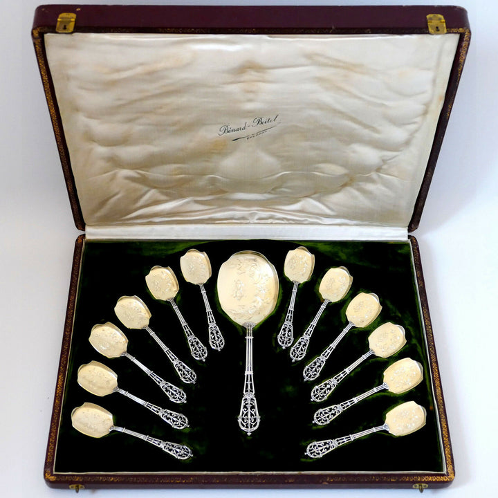Puiforcat French Sterling Silver 18k Gold Ice Cream Set, Ferrure, Original Box