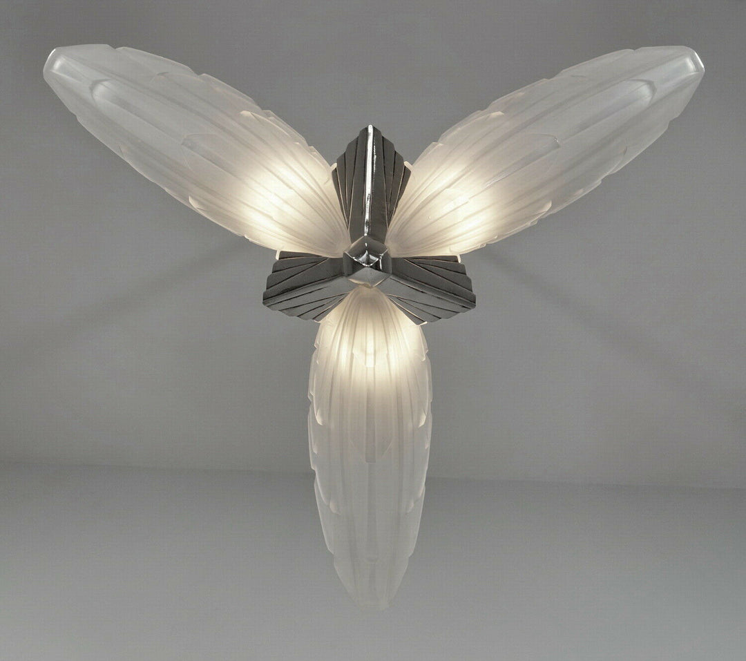EJG : 1930 FRENCH ART DECO CHANDELIER ..... bronze lamp lampe muller era degue