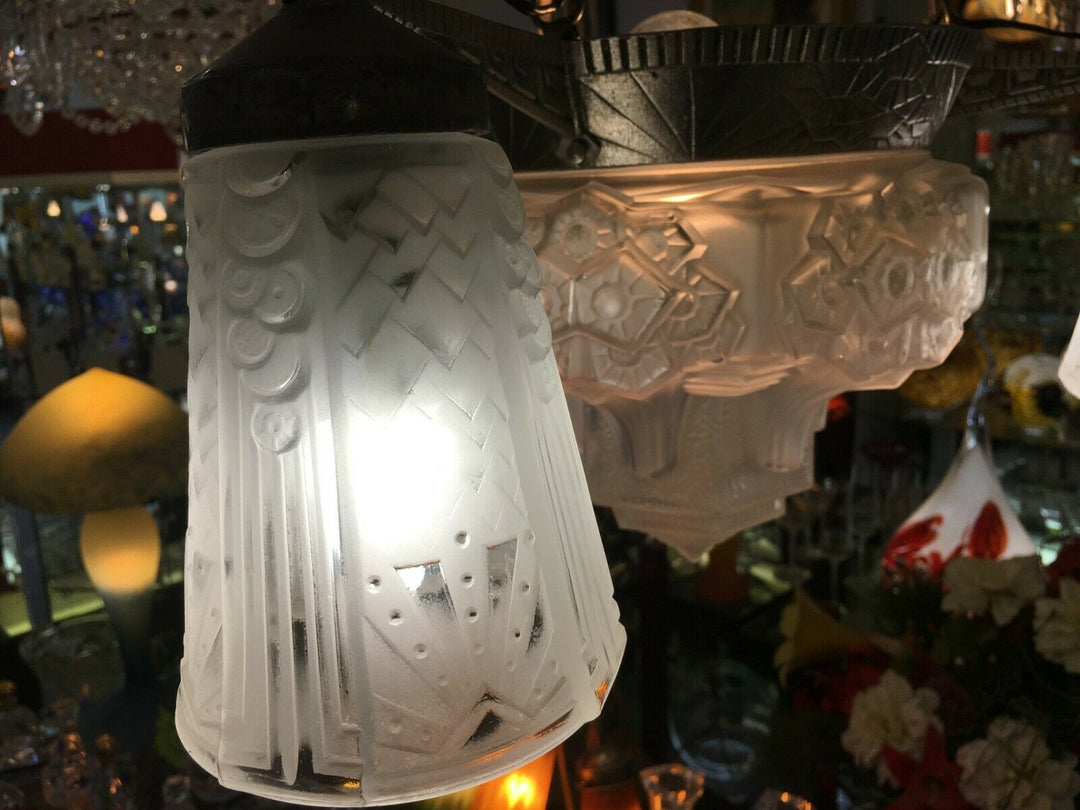 Lustre 3 tulipes et 1 vasque signé Muller & Frères