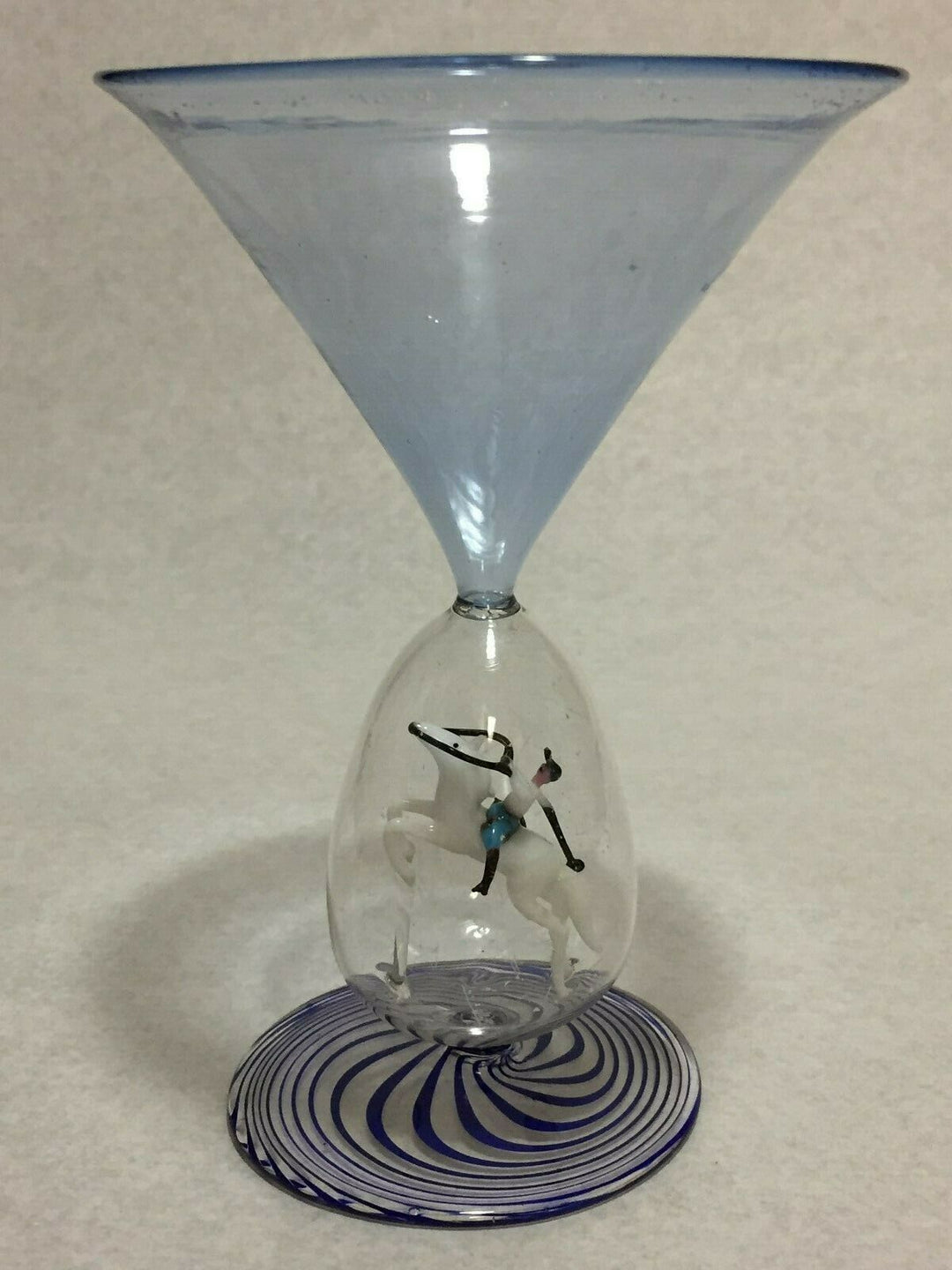 Bimini glass goblets, set of 4, polo riders, collectible, rare, art glass