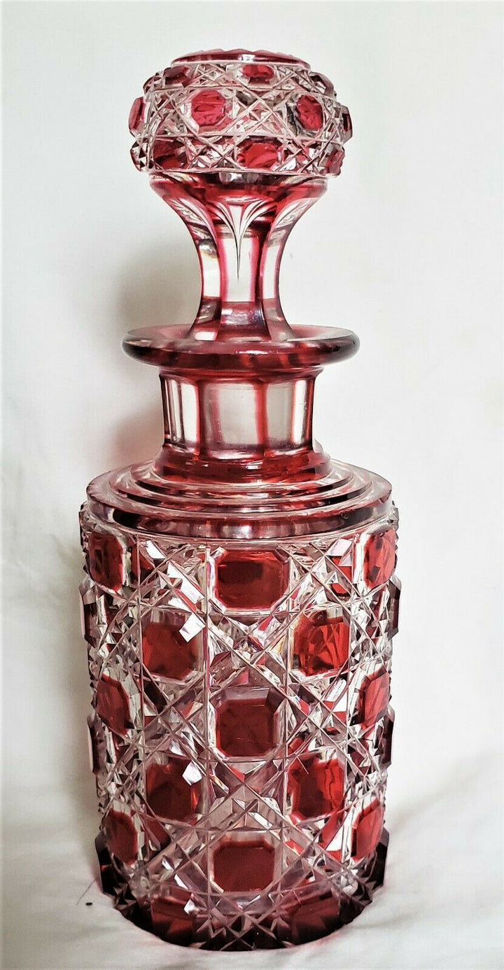 Antique Baccarat Red Cut to Clear Large Crystal Perfume Bottle w/Stopper