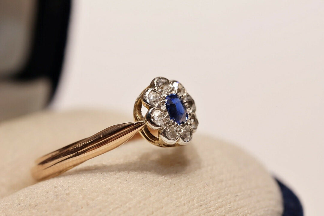 アンティーク オリジナル ヴィクトリアン 14K ナチュラルダイヤモンドとサファイアのリング