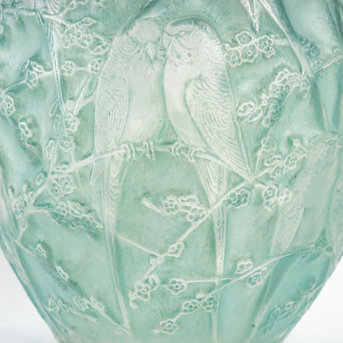 LALIQUE フランス　青緑色 花瓶 ルネラリック 花瓶 インコ ガラス製 青緑 – アンティークテーブル