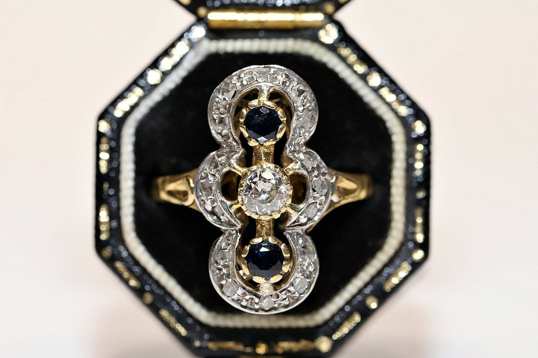 アンティーク ヴィクトリアン 18K ナチュラルダイヤモンド サファイアとローズカットダイヤモンドのリング