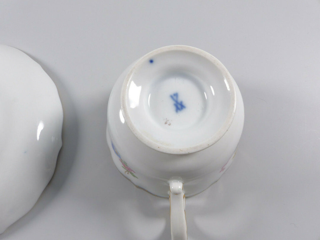  Meissen Kaffeetasse Untertasse A-Kante Blumen Bukett schräg 2. Wahl 111120