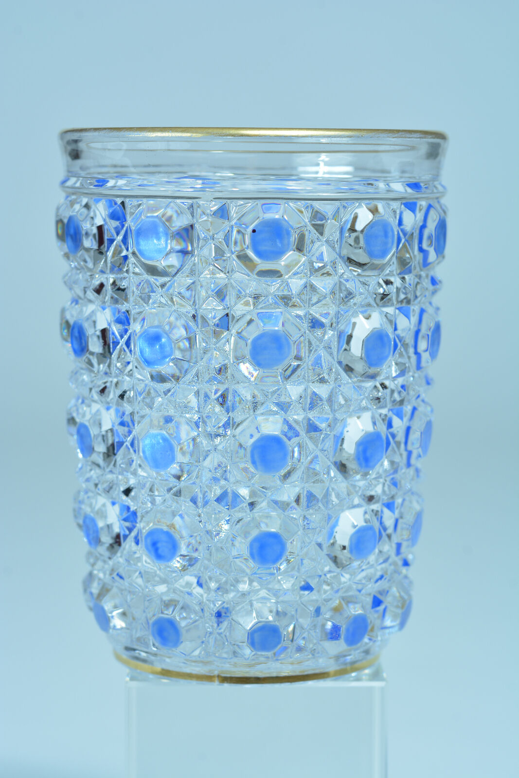Gobelet verre de service cristal Baccarat Diamants Pierreries doublé bleu / or
