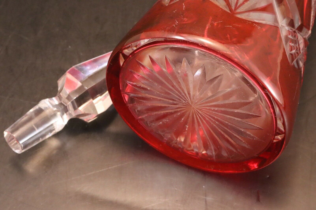 Carafe Baccarat cristal double Overlay taillé Lagny decanter vin du Rhin rubis