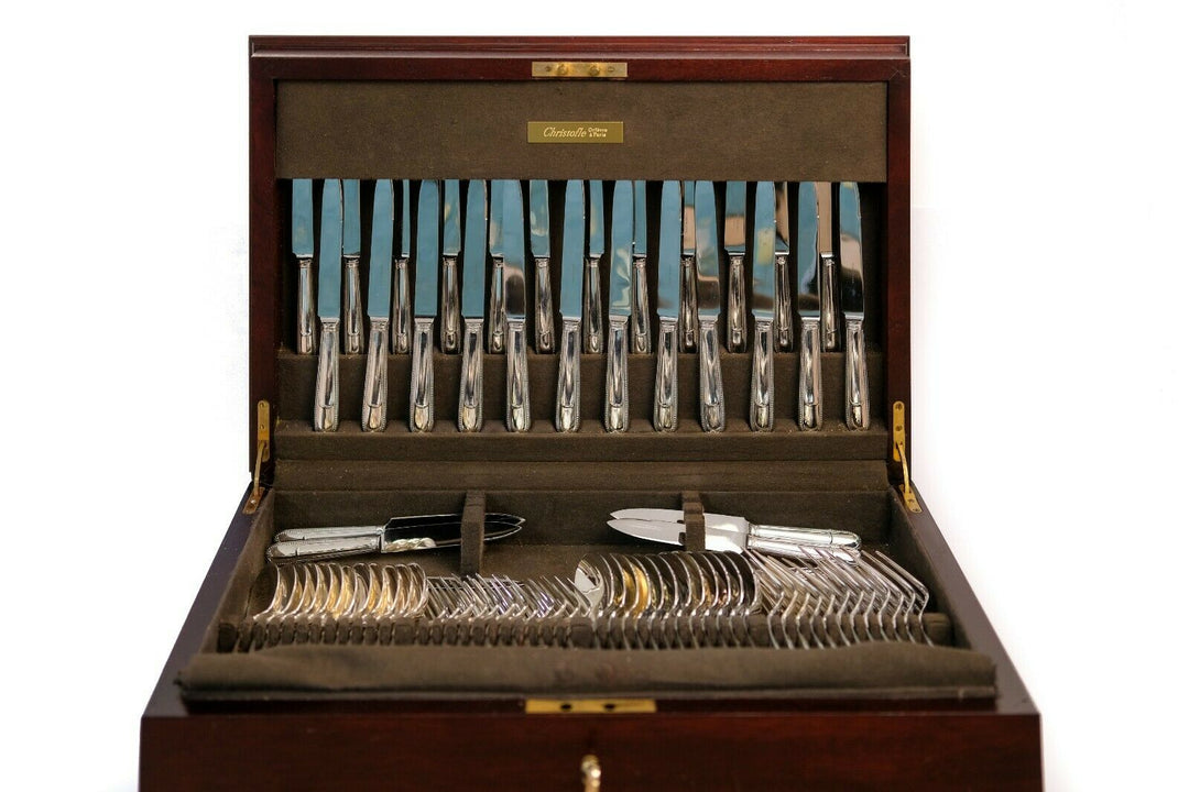 CHRISTOFLE CARDEILHAC French Sterling Silver Flatware In CHEST JOUBERT 138 PS