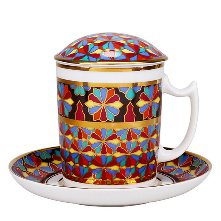 インペリアルポーセリン　蓋つきマグカップ＆ソーサーセット　ゴシック "GOTHIC" #1　ロモノーソフ