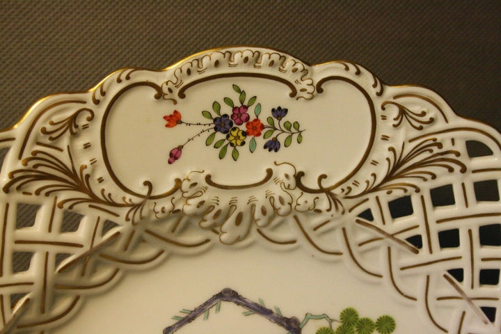 GROßER 28,5CM PRUNK TELLER FELS,AST,BLUMEN VOGEL MALEREI KAKIEMON MEISSEN 1.WAHL