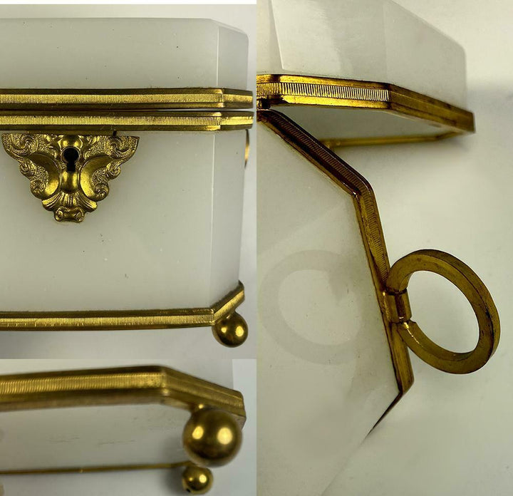 Opulent Antique French White Opaline, Dore Bronze Sugar Caddy, c.1810-30 Box