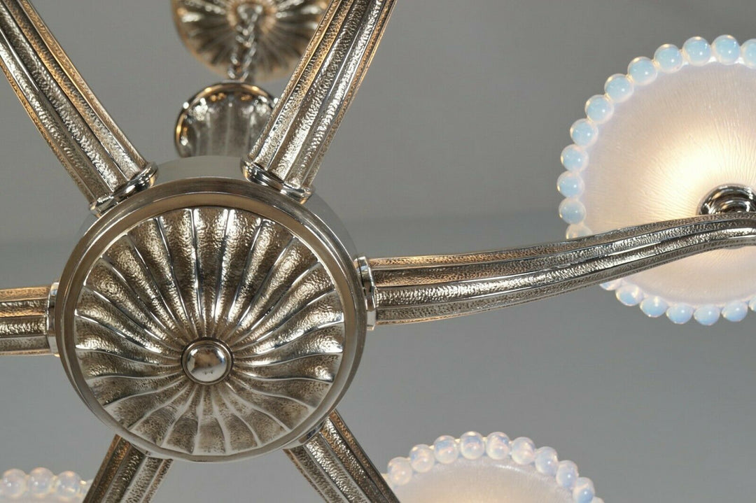 EZAN EJG J.GAUTHIER : LARGE FRENCH OPALESCENT ART DECO CHANDELIER ... 1930 1935