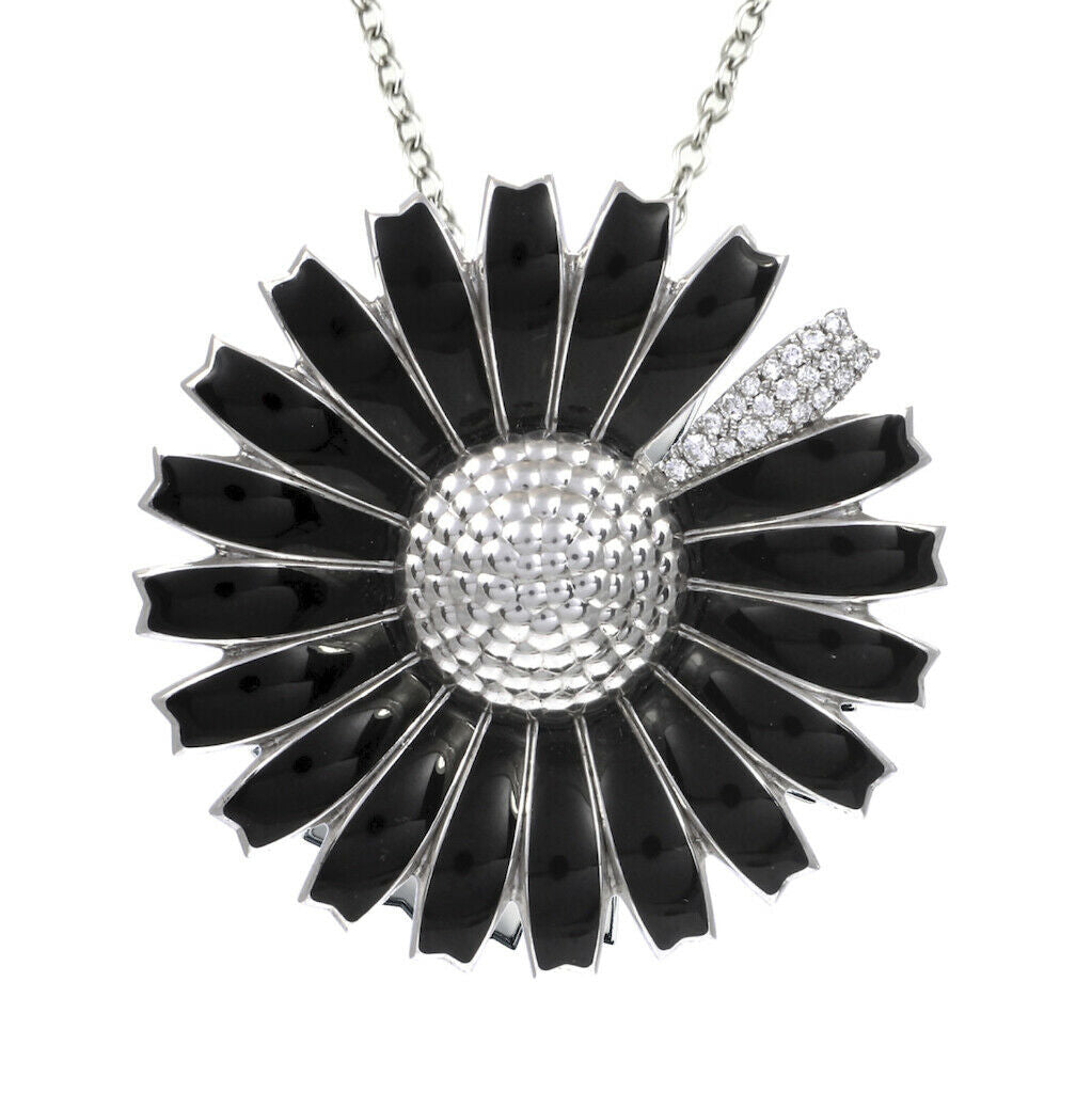 Georg Jensen. Silver Black Daisy Pendant / Brooch with Pavé Diamonds 0.21ct.