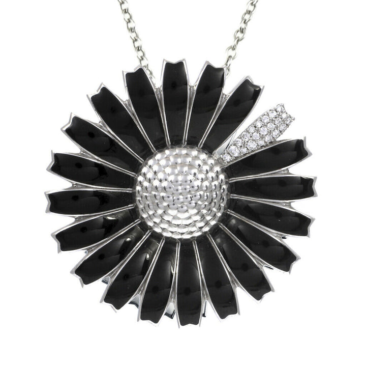 Georg Jensen. Silver Black Daisy Pendant / Brooch with Pavé Diamonds 0.21ct.