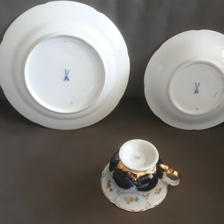 マイセン　モカセット　Bフォーム　コバルトブルー