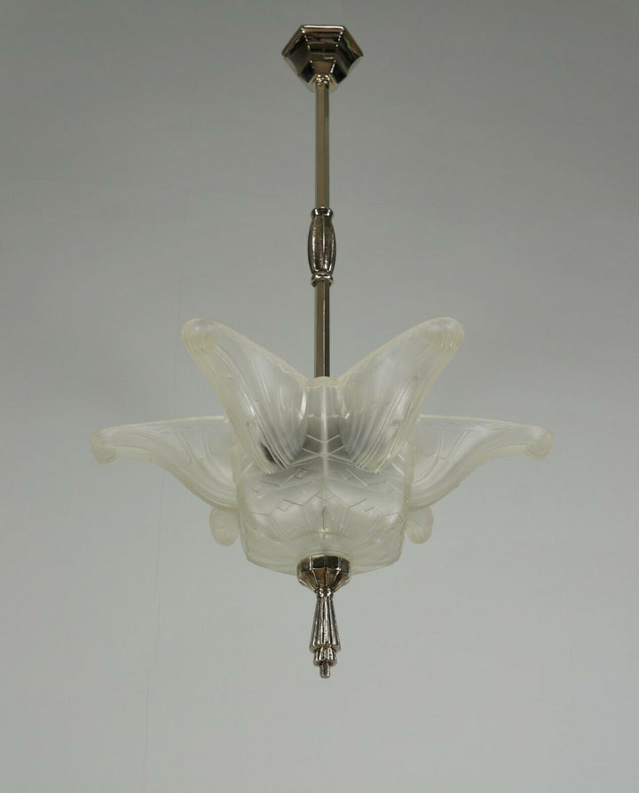 HANOTS : French 1930 art deco pendant chandelier .. lamp muller degué era France