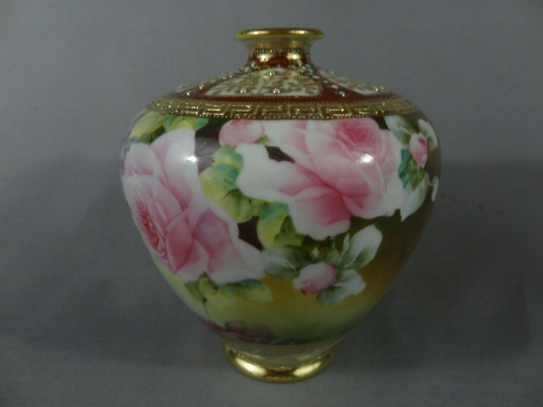 オールドノリタケ　ピンクローズが描かれた花瓶