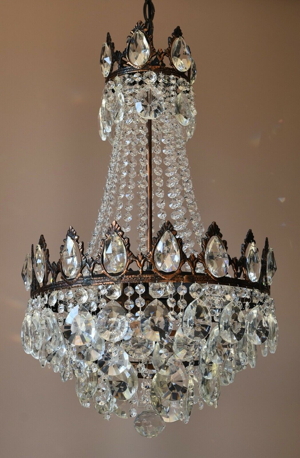 Shabby Chic Vintage Crystal Chandelier, Antique Lighting, lamp, Ceiling Light
