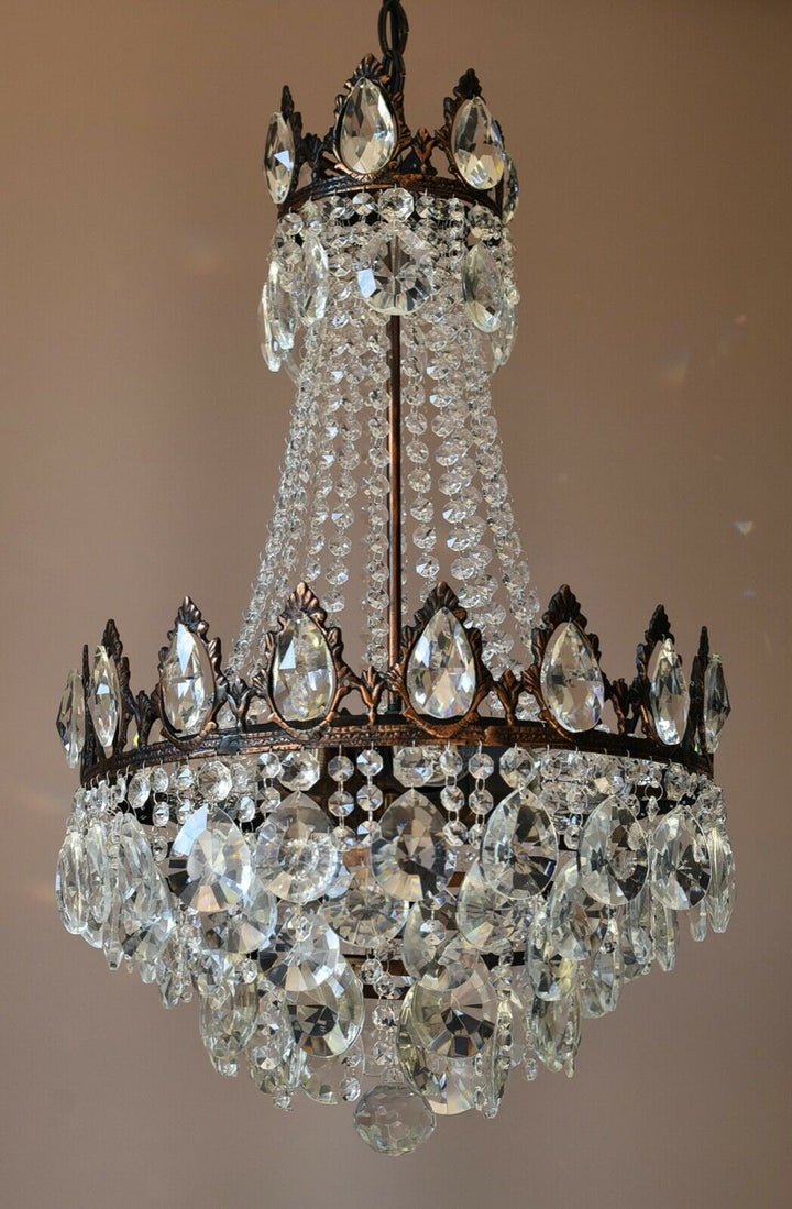 Shabby Chic Vintage Crystal Chandelier, Antique Lighting, lamp, Ceiling Light