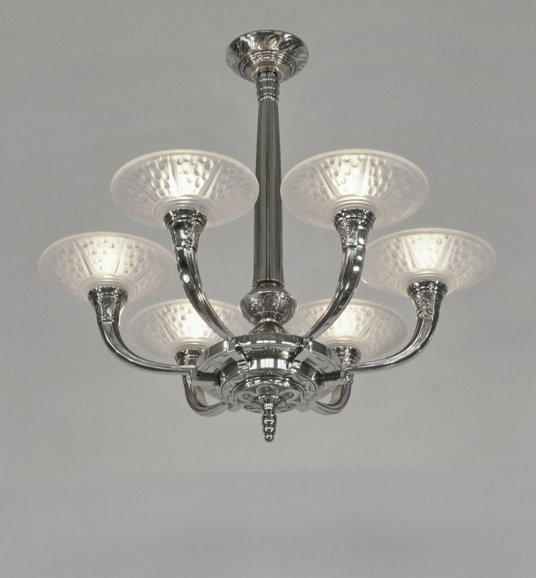 RANC & MULLER : FRENCH 1930 ART DECO CHANDELIER #3 .. lamp degue daum era France