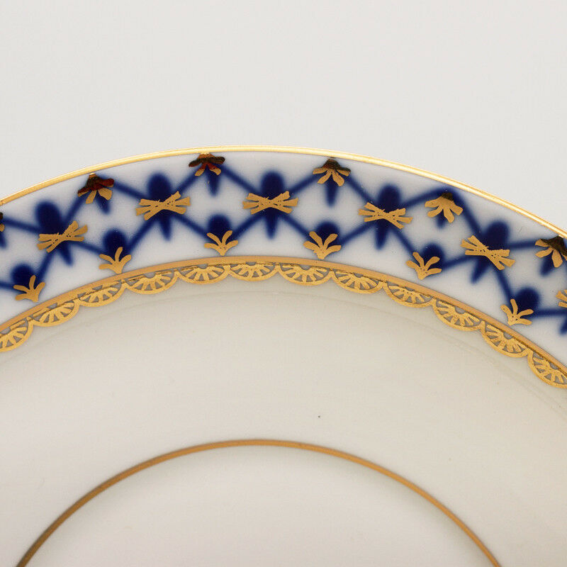 インペリアルポーセリン  スープボウル ＆  受け皿  ロモノーソフ  本物  コバルトネット