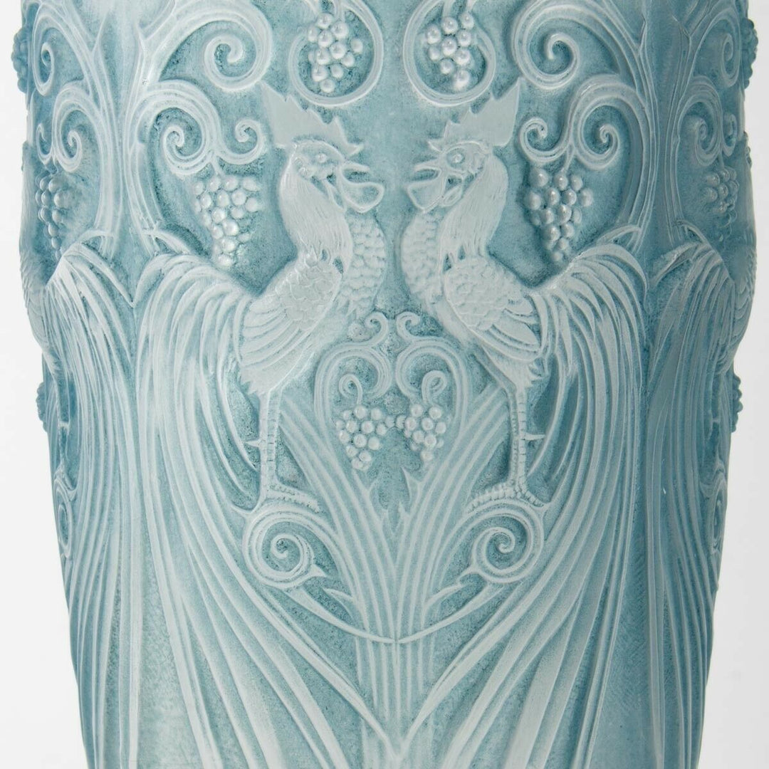 Vase Coqs Et Plumes Verre Patine Bleu René Lalique R.Lalique Blue Stained Glass