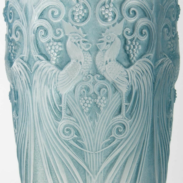 Vase Coqs Et Plumes Verre Patine Bleu René Lalique R.Lalique Blue Stained Glass