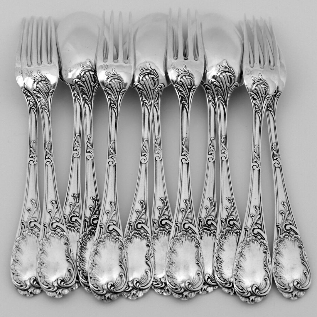 Puiforcat French Sterling Silver Dessert Entremet Flatware Set 12 Pc