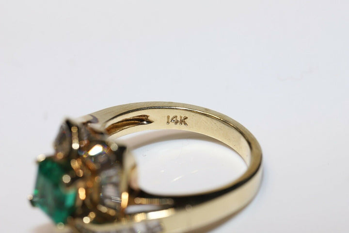 ヴィンテージ 14K バゲットカットダイヤモンドとエメラルドのリング