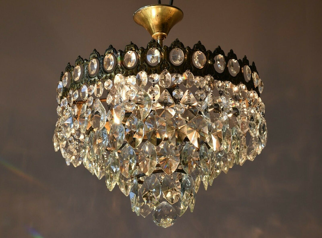 Low Ceiling / Flush Crystal Chandelier, Antique Wedding lighting Vintage Pendant