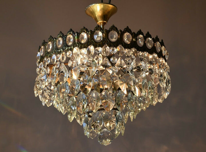 Low Ceiling / Flush Crystal Chandelier, Antique Wedding lighting Vintage Pendant