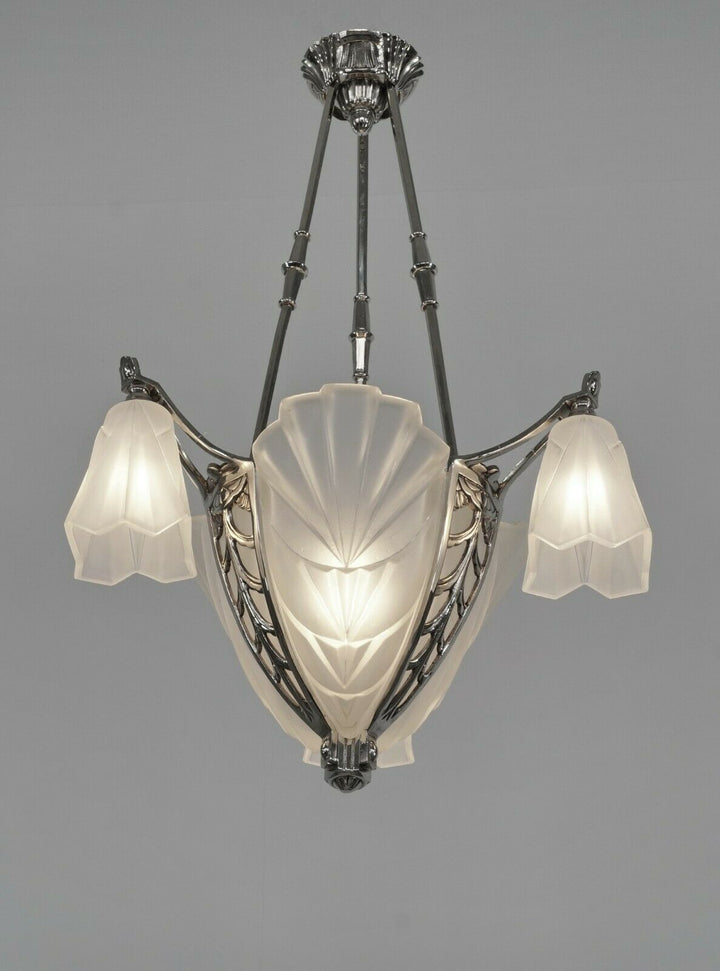 DEGUÉ & JAMAIN : FRENCH 1930 ART DECO CHANDELIER ....... lamp muller era France