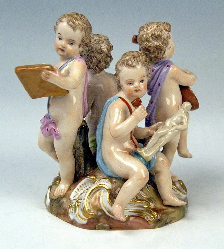 MEISSEN FIGUR AMORETTEN ALLEGORIE DER KÜNSTE CHERUB ALLEGORY OF THE ARTS UM 1860