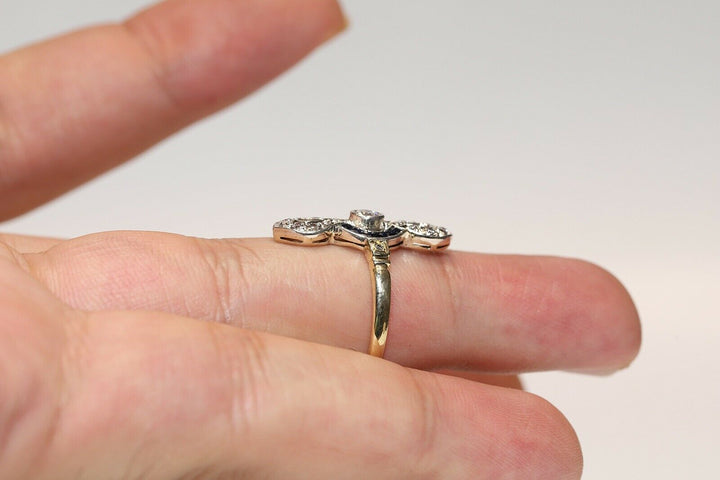 アンティーク オリジナル アールデコ 18K ナチュラルダイヤモンドとカリバーサファイアのリング