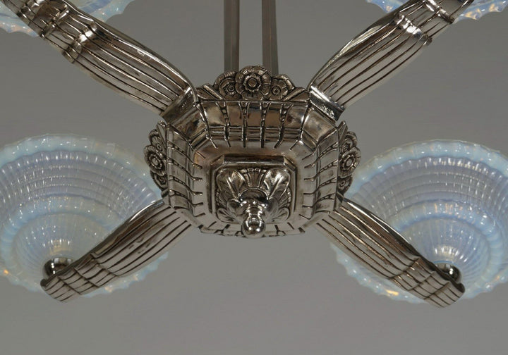 LAVAL & GAUTHIER Ezan EJG : FRENCH OPALESCENT ART DECO CHANDELIER .... 1930 1935
