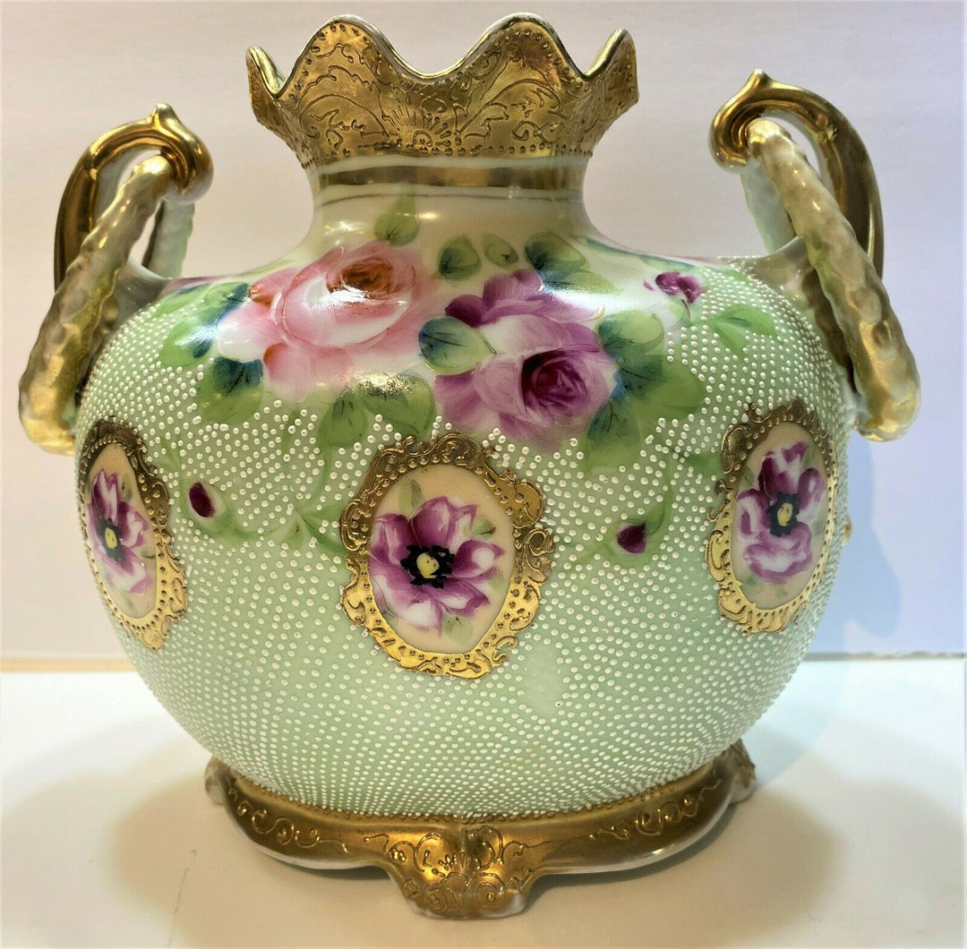 オールドノリタケ　メイプルリーフ印　ピンクローズの花瓶