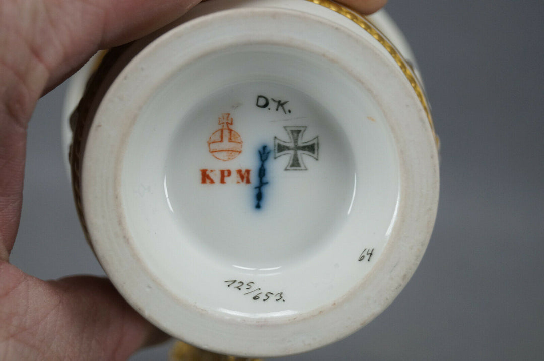 KPM Berlin Hand Painted WWI Wilhelm II Portrait Figural Wing Handle Cup & Saucer