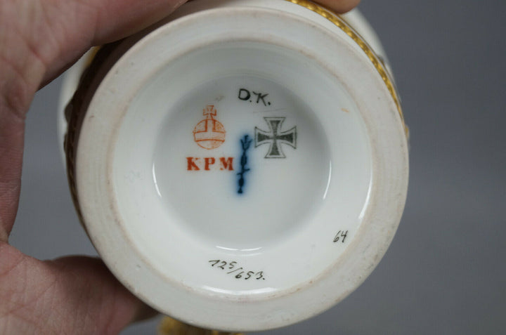 KPM Berlin Hand Painted WWI Wilhelm II Portrait Figural Wing Handle Cup & Saucer
