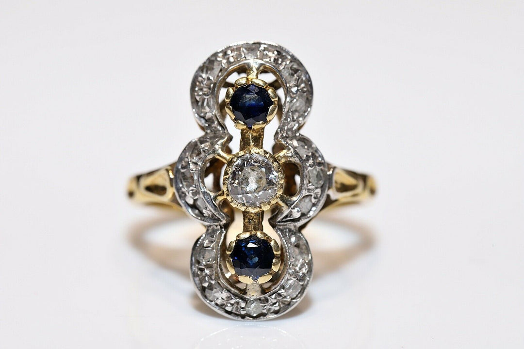 アンティーク ヴィクトリアン 18K ナチュラルダイヤモンド サファイアとローズカットダイヤモンドのリング