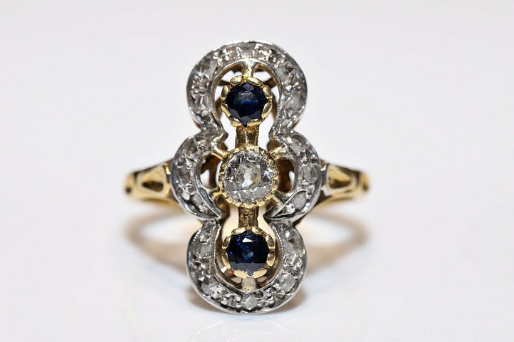アンティーク ヴィクトリアン 18K ナチュラルダイヤモンド サファイアとローズカットダイヤモンドのリング