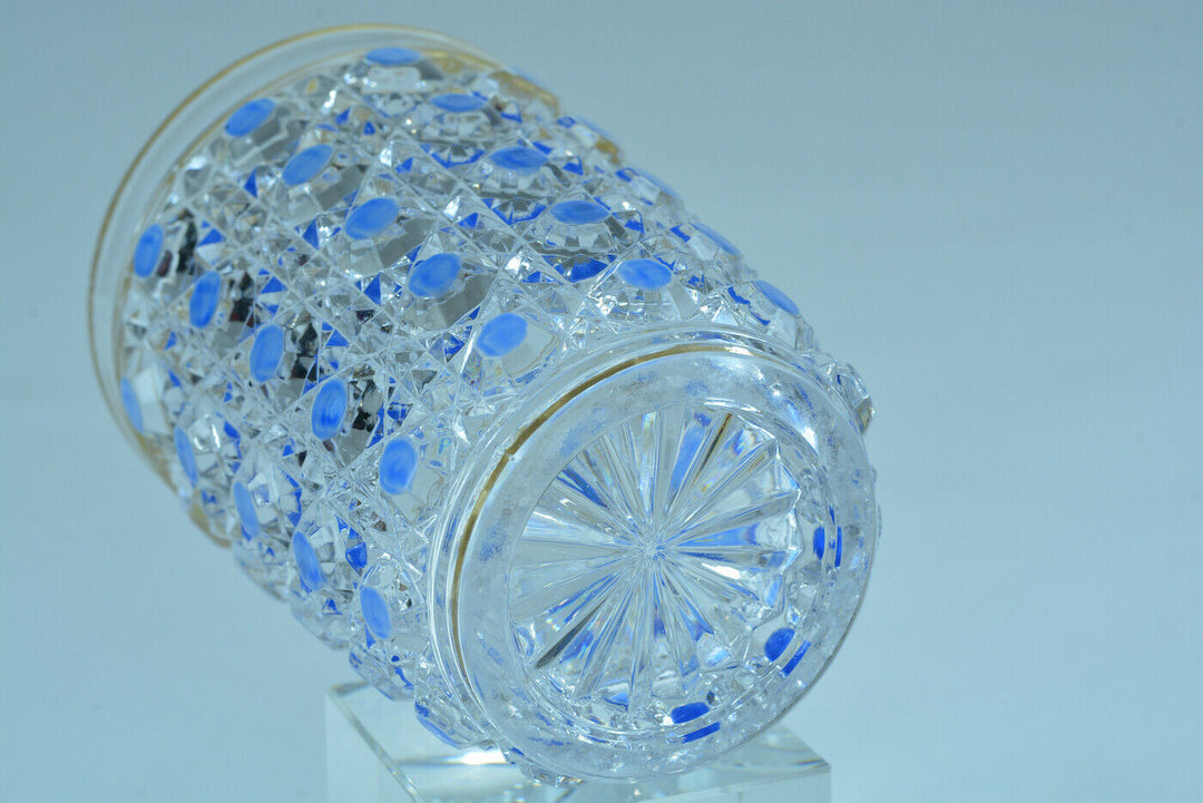 Gobelet verre de service cristal Baccarat Diamants Pierreries doublé bleu / or